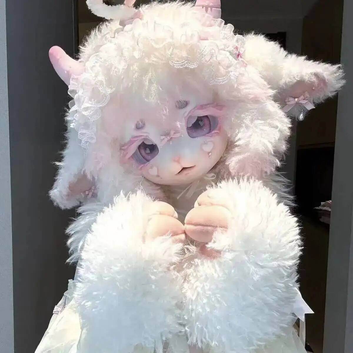 Anime Cosplay Mask - หน้ากากคอสเพลย์คิคฟิวร์สูททำมือ รูปแกะน่ารัก สไตล์คีโมโน สำหรับคอสเพลย์อนิเมะ ชุดคอสตูมเต็มตัวสไตล์โลลิต้า สำหรับแฟนคลับขนฟู