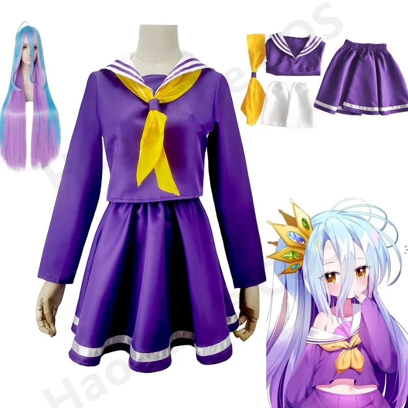 Anime Cosplay Youtube Shorts - อะนิเมะ โนเกม โนไลฟ์ คอสเพลย์ชิโระเครื่องแต่งกายฮาโลวีนเสื้อผ้าผู้หญิงชุดคาร์นิวัลวิกผมชุดกะลาสีชุดนักเรียนญี่ปุ่น