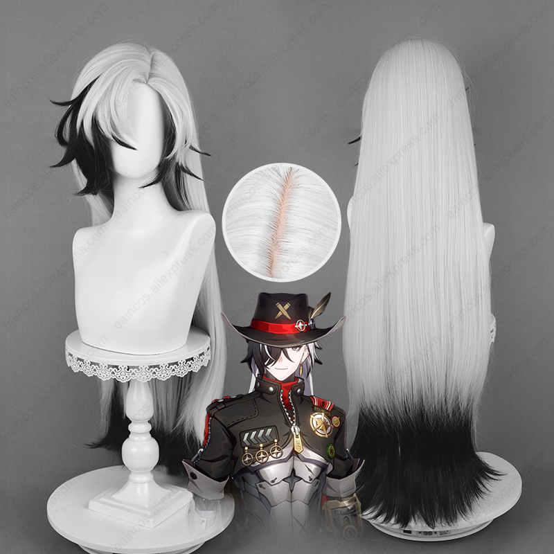 Anime Cosplay Long Black Hair - HSR วิกคอสเพลย์วิกผมยาว92ซม. สีเงินสีขาวผสมวิกผมปลอมทนความร้อนวิกผมดำ