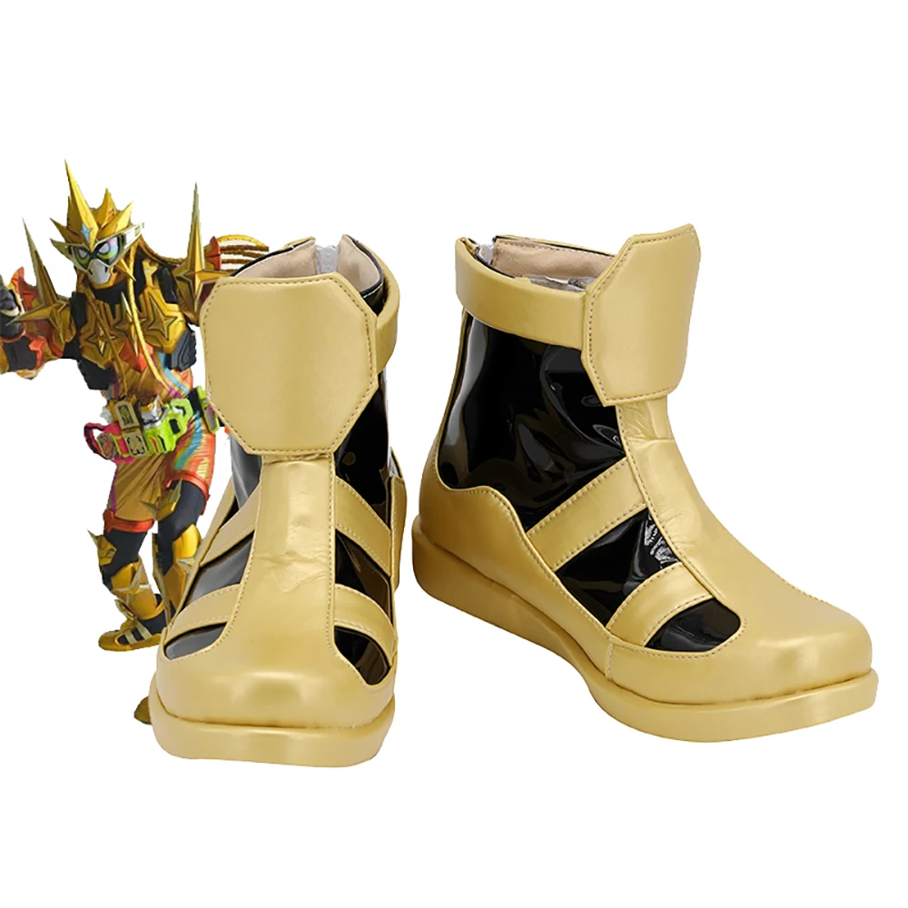 Anime Cosplay Kamen Rider - รองเท้าคอสเพลย์คามเอนไรเดอร์มูเตกิ เกมเมอร์ สีทอง สำหรับทุกเพศ