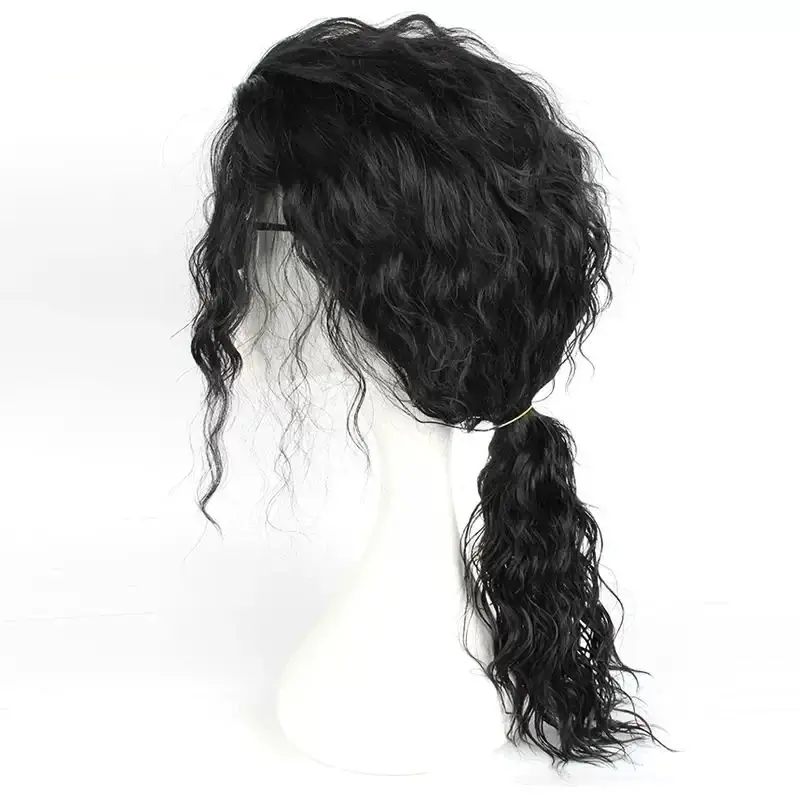 Anime Cosplay Long Black Hair - วิกผมสีดำคอสเพลย์ MJ ไมเคิล แจ็คสัน วิกผมยาวปานกลางแบบม้วนสีดำ วิกผมหางเปีย