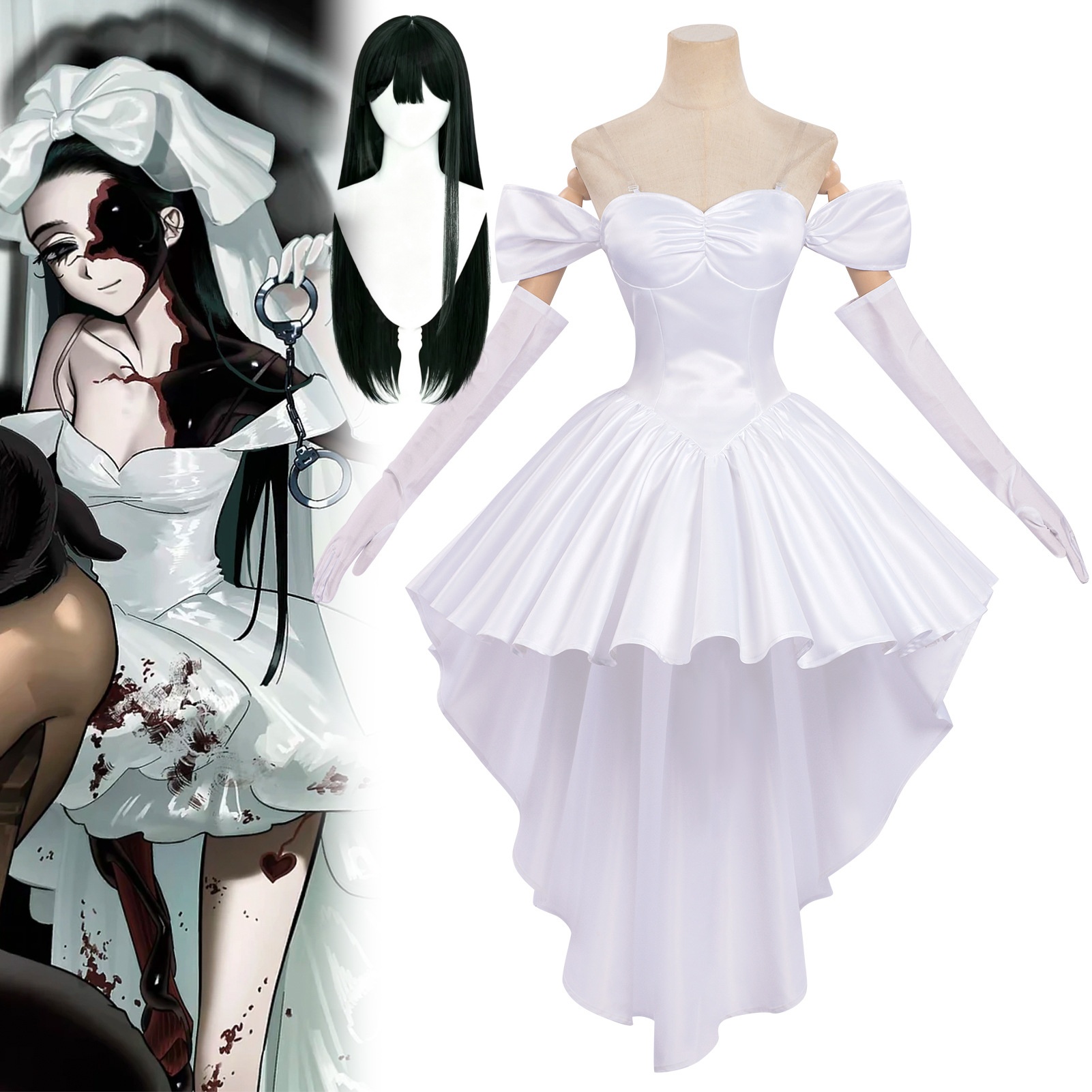 Anime Zombie Cosplay - ชุดคอสเพลย์ซอมบี้สเตจซัว วิกผม ชุดแต่งงาน ชุดสไตล์อนิเมะ ชุดฮาโลวีน