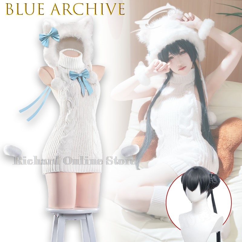 Anime Cosplay Online Store - ร้านค้าออนไลน์ Richard Blue Archive Kisaki เสื้อสเวตเตอร์แบบเปิดหลังลายหูแมว