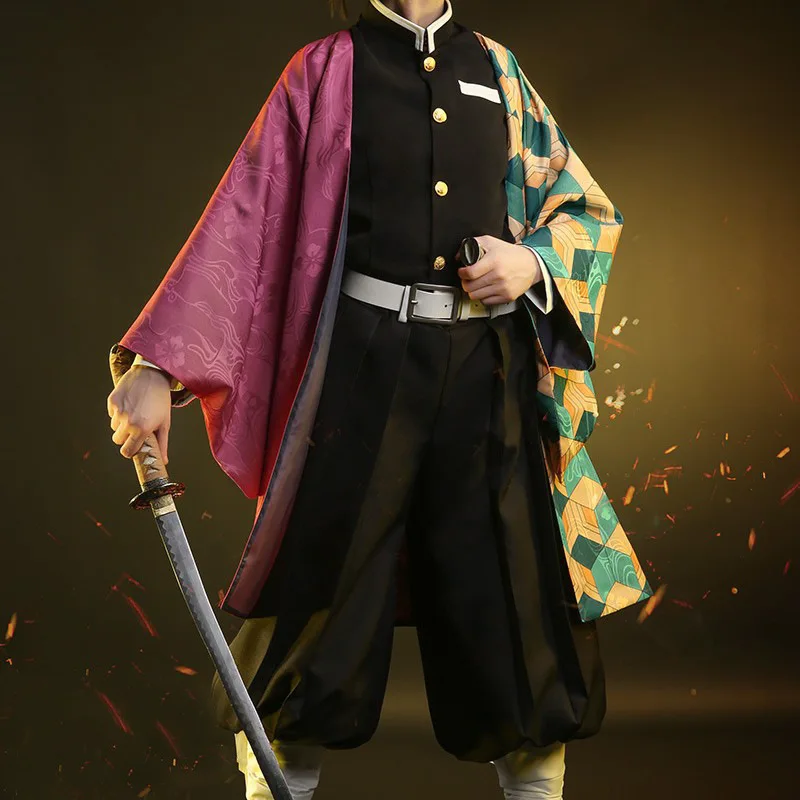 Anime Cosplay Shop - Anime Demon Slayer Tomioka Giyuuคอสเพลย์เครื่องแต่งกายKimetsuไม่มีYaibaกิโมโนเสื้อคลุมManเสื้อซับกางเกงวิกผมฮาโลวีนเครื่องแต่งกาย