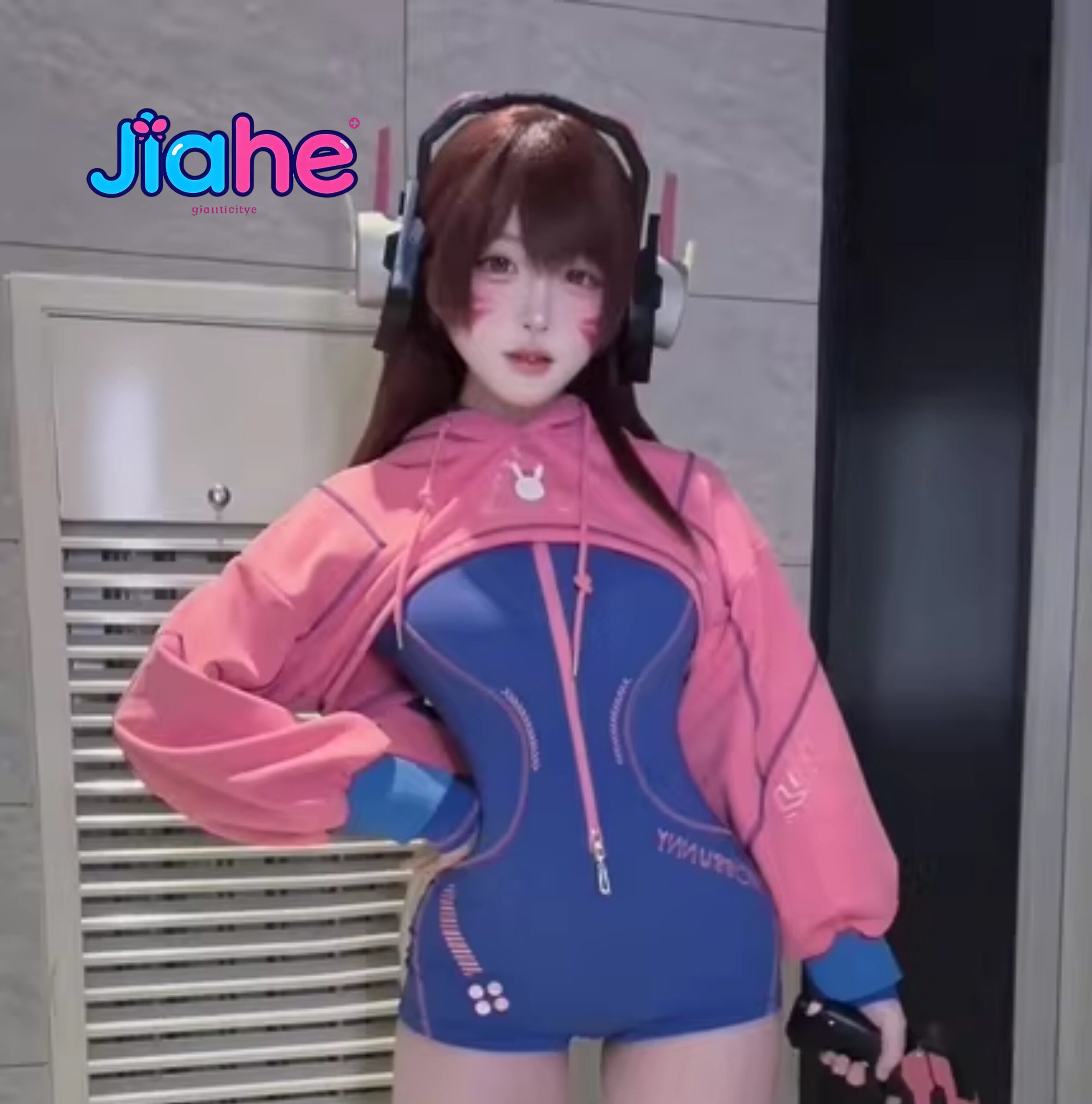 Anime Cosplay Jumpsuit - มีสินค้าในสต็อก ชุดคอสเพลย์ D.Va จาก Overwatch ชุดจั๊มสูทฮู้ดดี้กระต่ายหวานสำหรับผู้หญิงและผู้ชาย