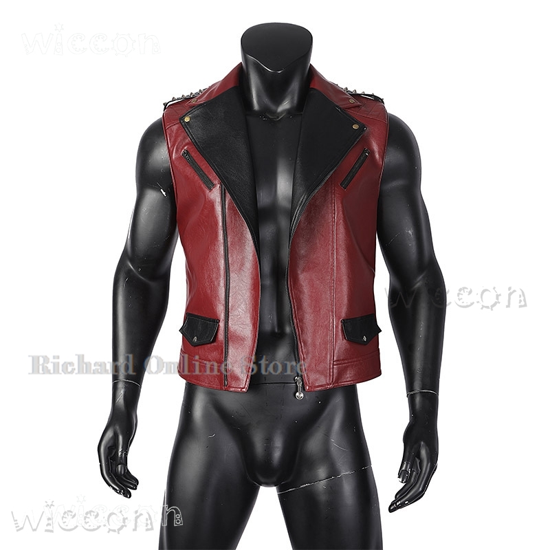 Anime Cosplay Online Store - ร้านค้าออนไลน์ Richard ชุดคอสเพลย์ผู้หญิง เสื้อกั๊กหนัง PU สีแดงสำหรับผู้ชาย