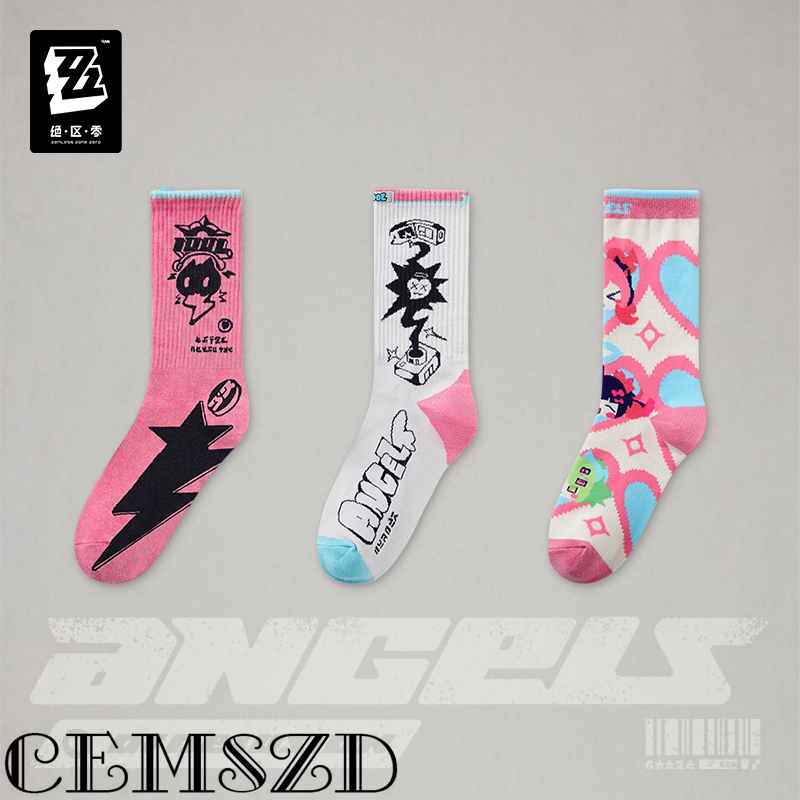 Anime Cosplay Zzz - [ของแท้] ถุงเท้าคอสเพลย์ลายพิมพ์และปักลาย 3 คู่ ชุดเซ็ต Zenless