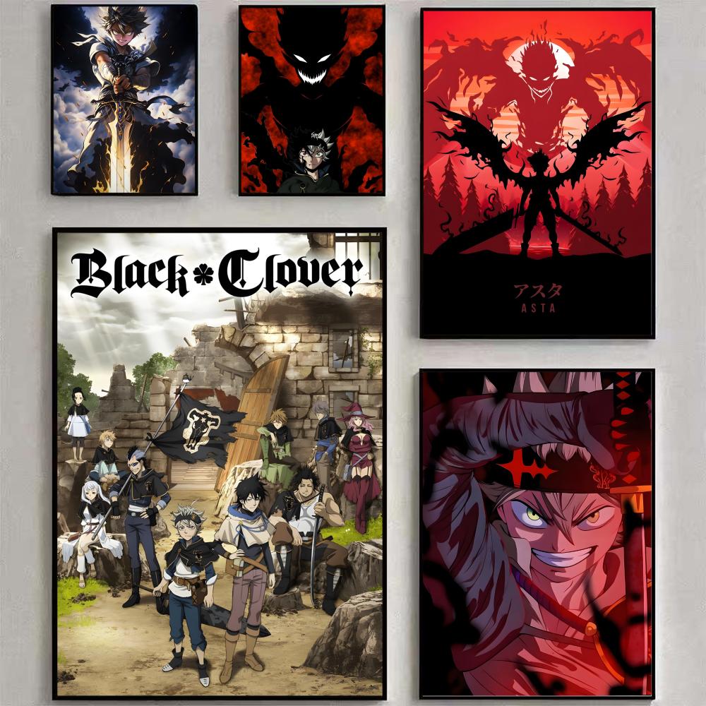 Black Clover Grimoire - อะนิเมะบี-แบล็ค โคลเวอร์โปสเตอร์โปสเตอร์กันน้ำ HD วอลล์อาร์ตสติ๊กเกอร์ติดผนังแบบมีกาวในตัวตกแต่งสวยงามสำหรับบ้าน