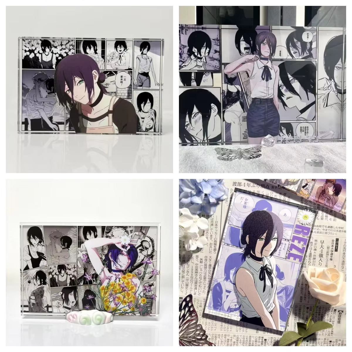 Anime Cosplay Props - อะคริลิคฟิกเกอร์อนิเมะ เดนจิ และ เรเซ โมเดลการ์ดตั้งโต๊ะ ของตกแต่ง