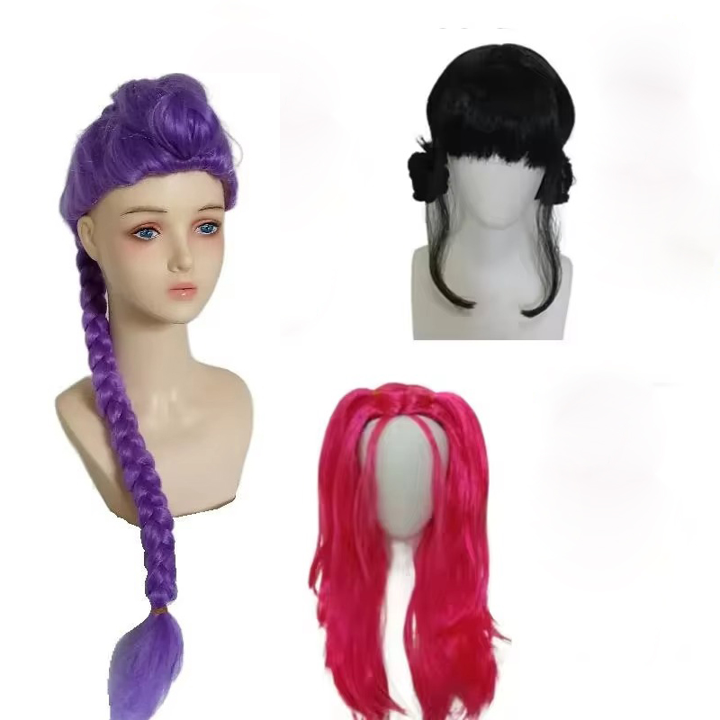 วิกผมยาวสีม่วงแบบถักเปีย สำหรั - Anime Cosplay Long Black Hair บทวิจารณ์และราคา