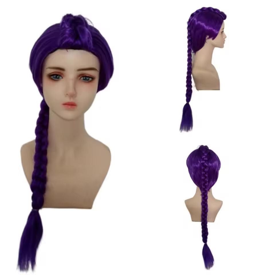 วิกผมยาวสีม่วงแบบถักเปีย สำหรั - Anime Cosplay Long Black Hair บทวิจารณ์และราคา
