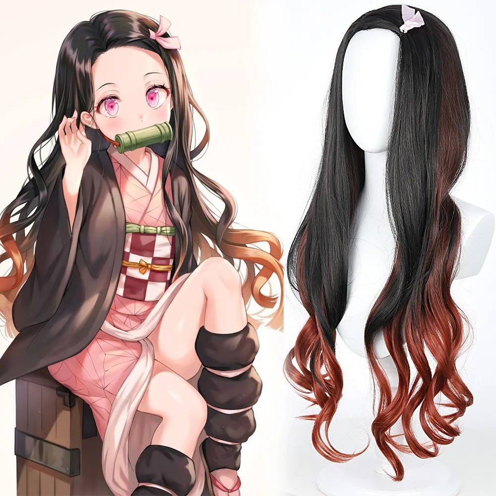 วิกผมคอสเพลย์เนซึโกะ สีดำแดงไล - Anime Cosplay Long Black Hair บทวิจารณ์และราคา
